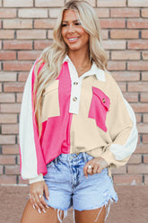 Rose Color Block Oversized Top